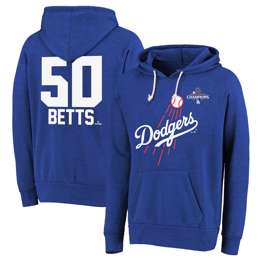 Men Los Angeles Dodgers #50 Betts 2024 MLB World Series Champions blue hoodie->los angeles dodgers->MLB Jersey